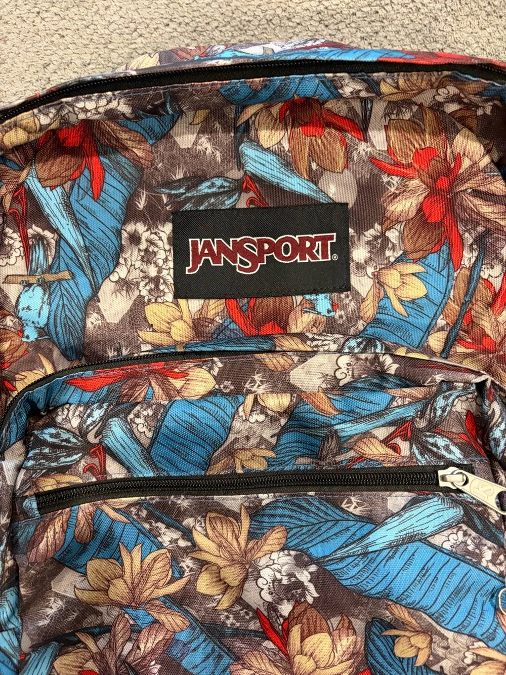 Jansport Tropical Floral Backpack in Blue, Brown and Red